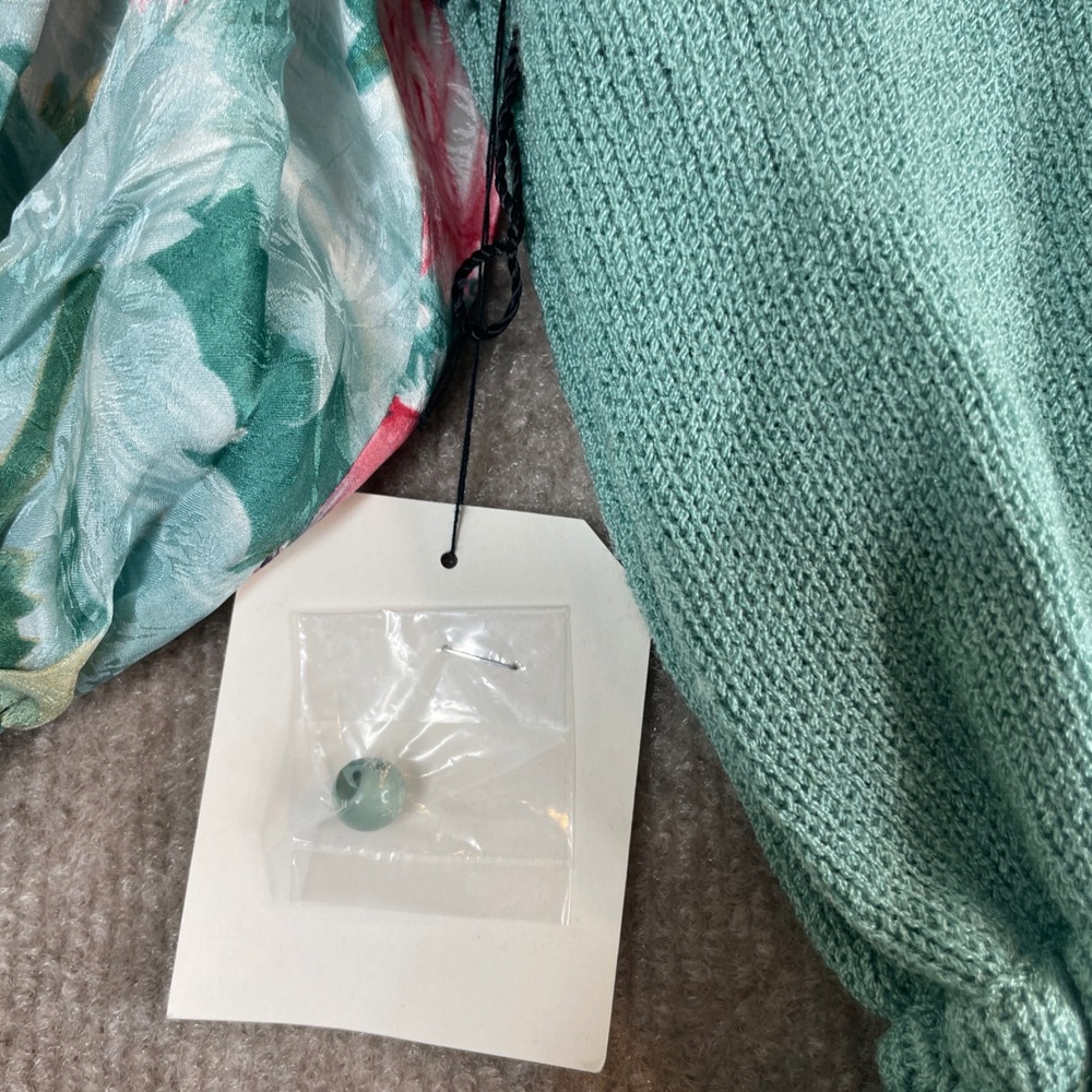 Anne Crimmins Umi Collections Sweater Floral Puff‎ Sleeve Knit Aqua Pink Sz L - Picture 11 of 15